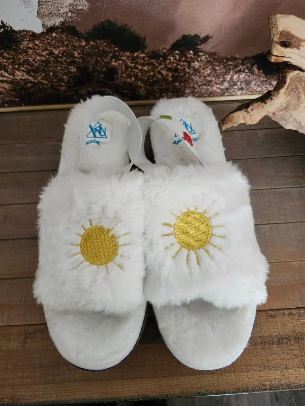 YRU x Teletubbies Qozii Rainbow Sun Platform Plush Slides Y2K Kidcore Rave 12